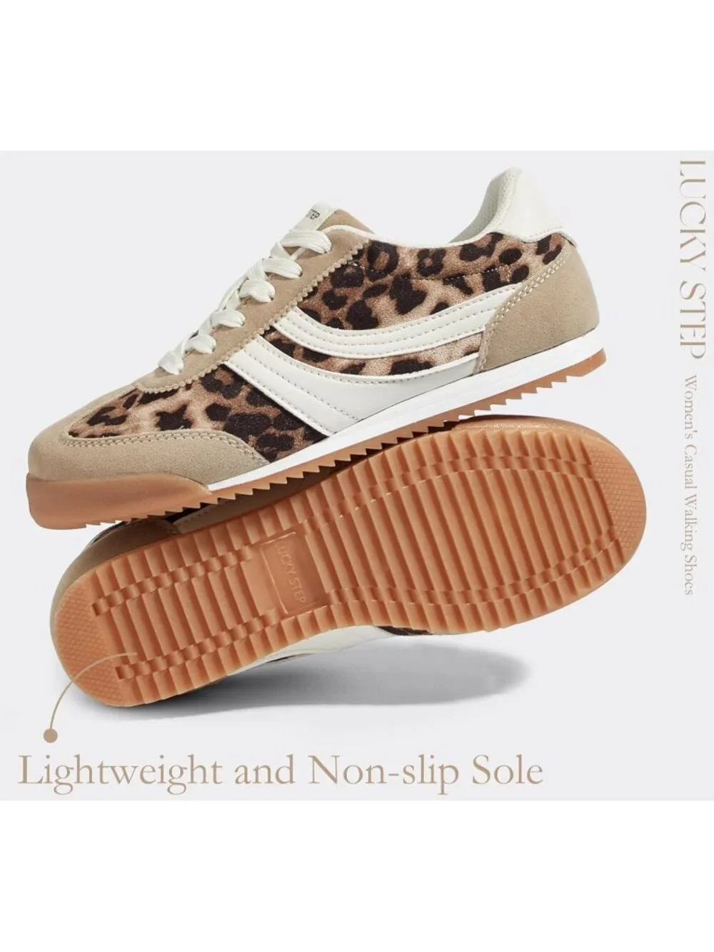 Women's Leopard Lightweight Thin Sole Lace up Anti Slip Classic Retro Sneakers